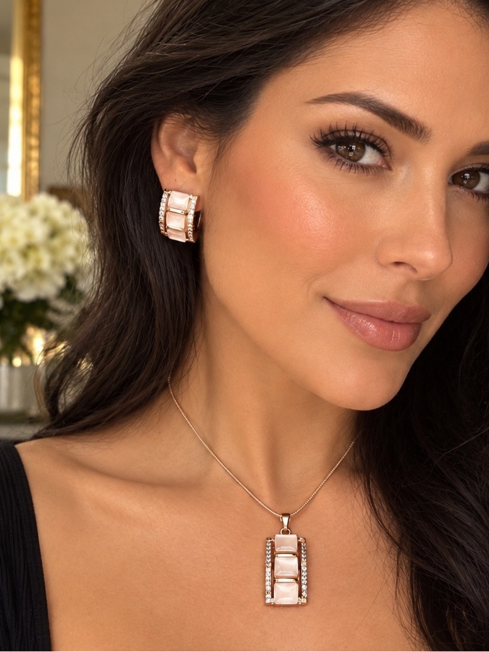 Rose Gold Elegant Casual Earrings Necklace set